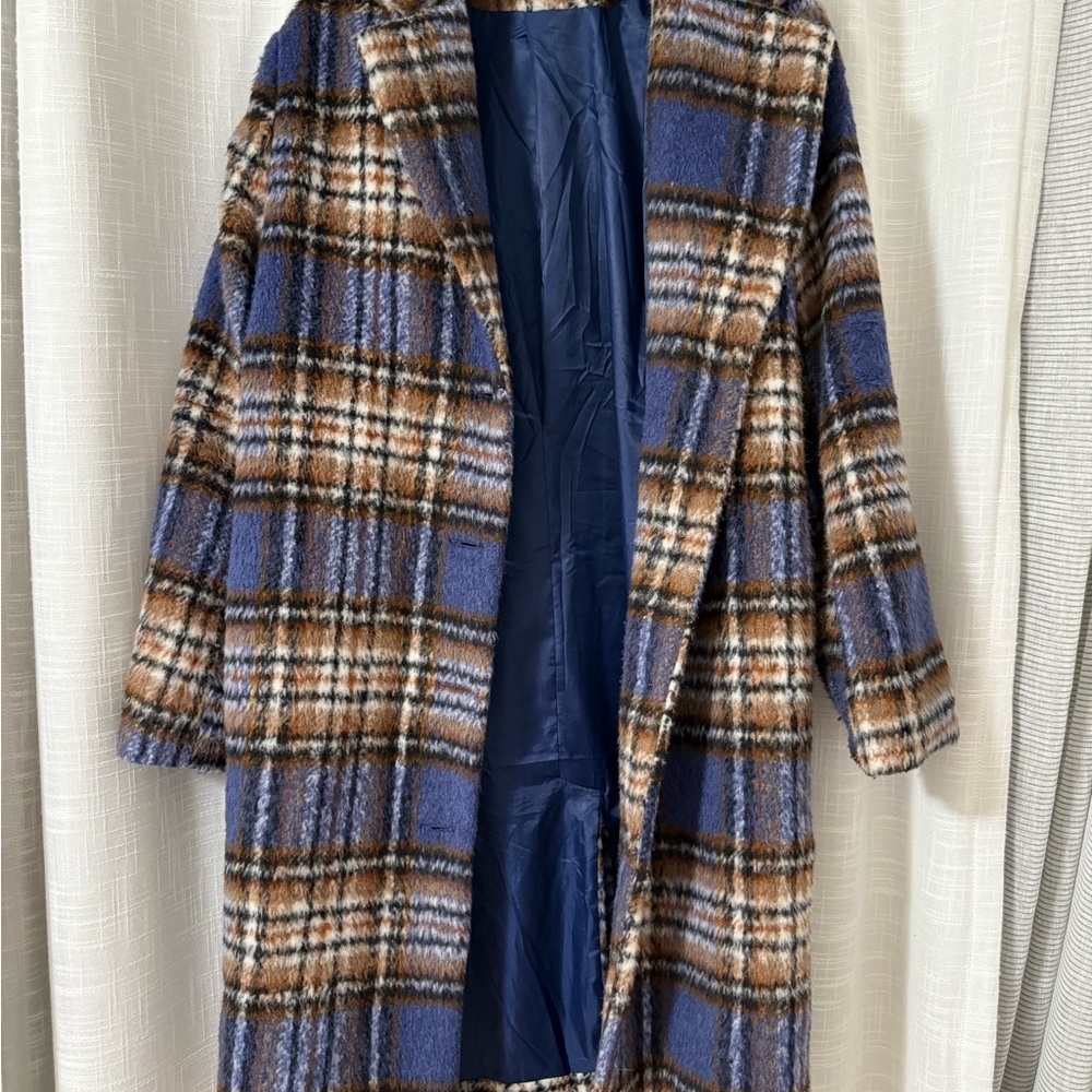 Panache Blue and Brown Plaid Teddy Jacket